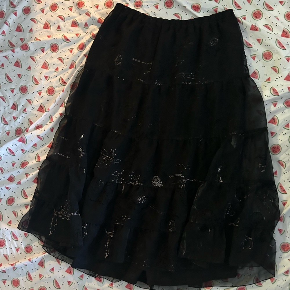 Black long flowy gothic butterfly skirt elastic waistband